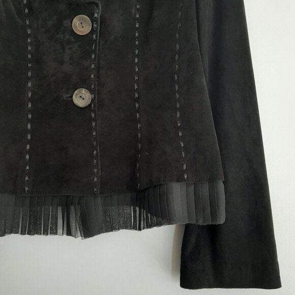 DANIER Genuine Suede Leather Jacket Blazer Button Front Sheer Hem Black Sz M - Picture 5 of 15